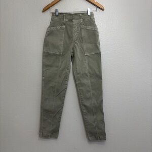 Spanx Pants Women Size XS Olive Green Stretch Twill Straight Leg